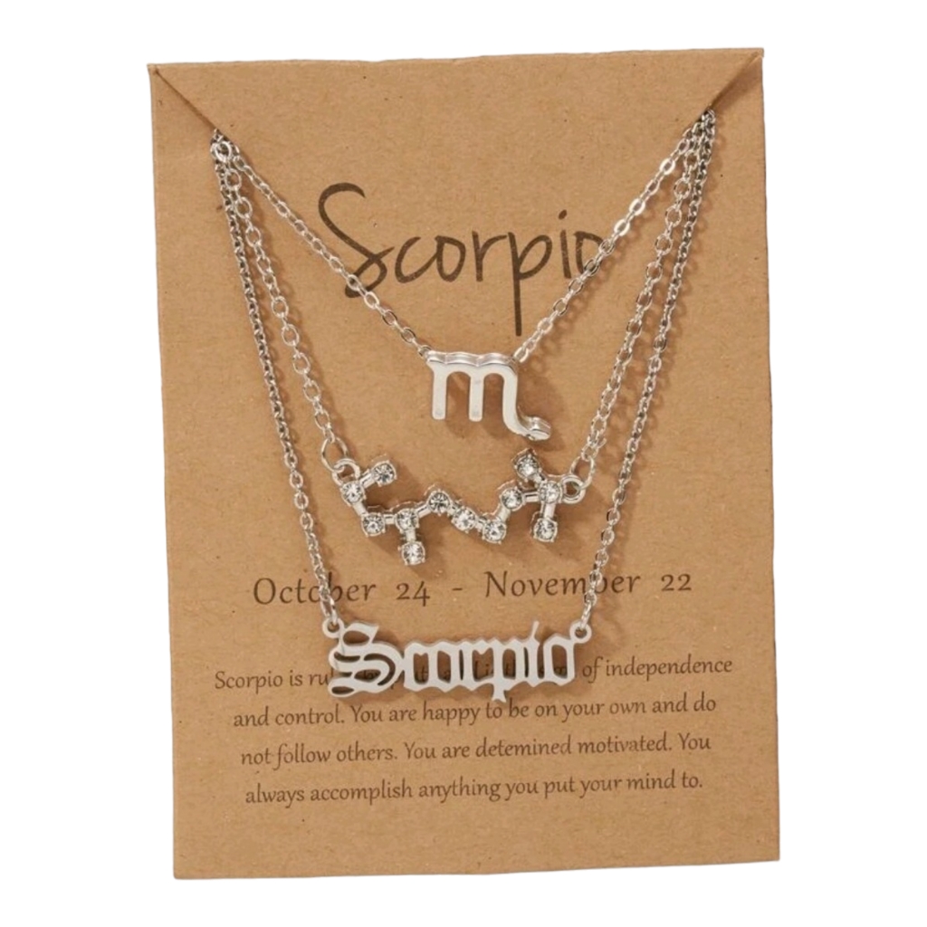 Zodiac 3 Piece Silver Tone Charm Necklace Scorpio 12$
